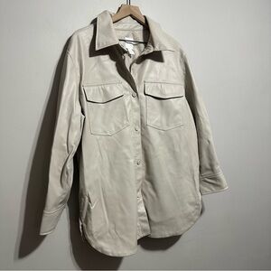 H&M Women’s Faux Leather Neutral Off White Jacket Oversized Grunge Size L